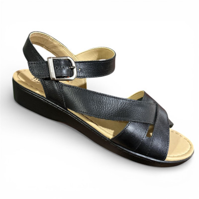 Romulo Sandalia Cuero Negro Talla 38 Ref 5004